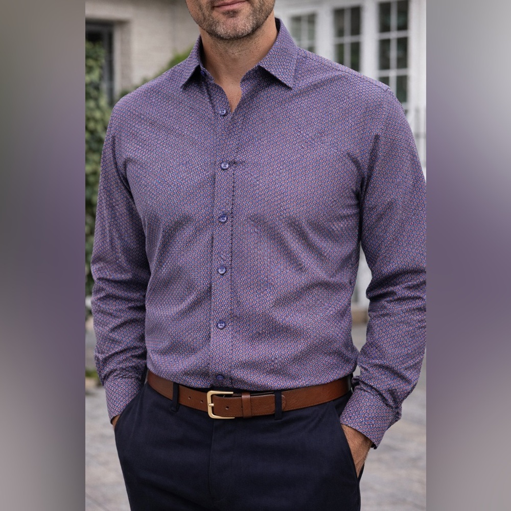 Bugatchi men's XXL Long sleeve button down shirt  - Geometric Classic Fit